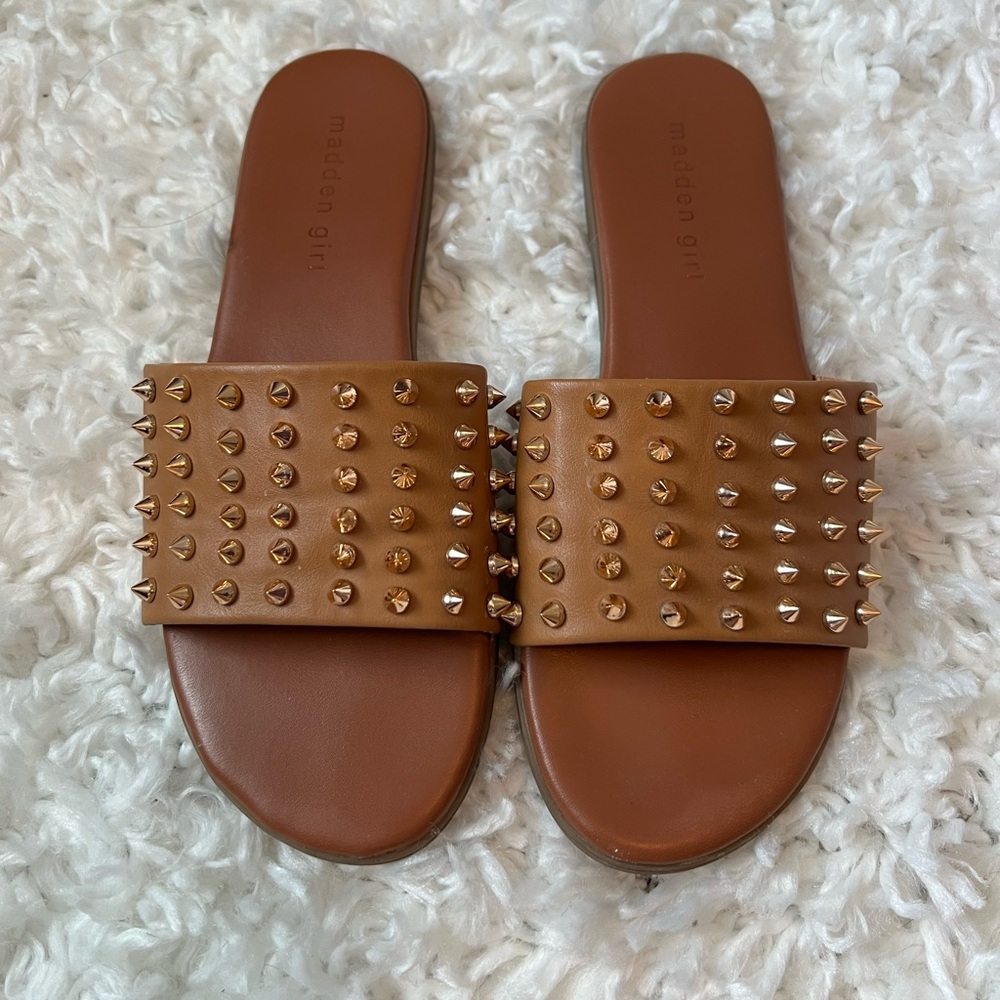 Madden Girl Brown Studded Slide Sandals